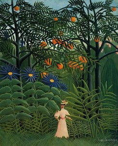 Vrouw wandelend in een exotisch bos door Henri Rousseau